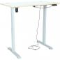 Preview: Elektrisch höhenverstellbarer Doppeltisch Hugo, Tischhöhe 70-117 cm, Sperrholzplatte, abgerundete Ecken - alufarben - HPL weiss