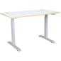 Preview: Manuell höhenverstellbarer Doppeltisch Hugo, Tischhöhe 70-117 cm, Sperrholzplatte, abgerundete Ecken - alufarben - HPL weiss