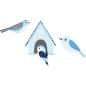 Preview: Applikationen-Set, Vogelhaus mit Vögeln, blau