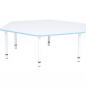 Preview: Tischplatte Quadro sechseckig, weiss, Kante hellblau