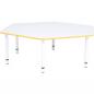 Preview: Tischplatte Quadro sechseckig, weiss, Kante gelb