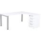 Preview: Grande L-Schreibtisch mit Metallbeinen, Sitzplatz links - weiss