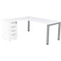 Preview: Grande L-Schreibtisch mit Metallbeinen, Sitzplatz rechts - weiss
