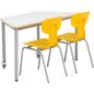Preview: Set Nr. 142 - Gr. 5, Tisch Mila HPL (trapezförmig, grau) auf Rollen, mit Stühlen Ergo gelb, SH 43 cm
