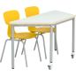 Preview: Set Nr. 142 - Gr. 5, Tisch Mila HPL (trapezförmig, grau) auf Rollen, mit Stühlen Ergo gelb, SH 43 cm