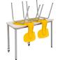 Preview: Set Nr. 142 - Gr. 5, Tisch Mila HPL (trapezförmig, grau) auf Rollen, mit Stühlen Ergo gelb, SH 43 cm