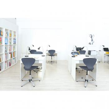 Schreibtisch Quadro mit breiter Schublade, weiss - grau