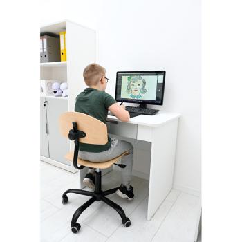 Schreibtisch Quadro mit breiter Schublade, weiss - grau