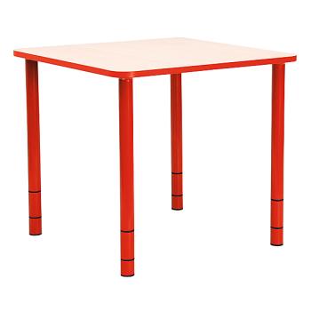 Tisch Bambino quadratisch mit roten Kanten und Höhenverstellung H 40-58