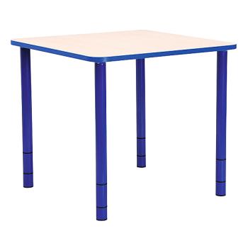 Tisch Bambino quadratisch mit blauen Kanten und Höhenverstellung H 40-58