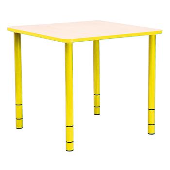 Tisch Bambino quadratisch mit gelben Kanten und Höhenverstellung H 40-58