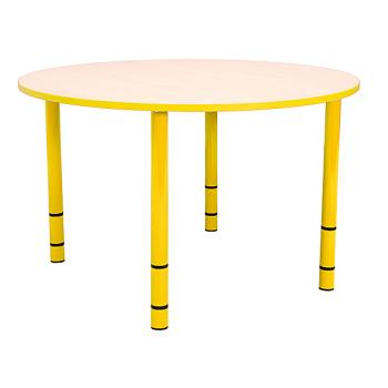 Tisch Bambino rund mit gelben Kanten und Höhenverstellung H 40-58