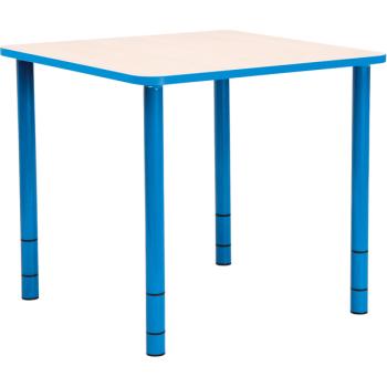Tisch Bambino quadratisch mit hellblauen Kanten und Höhenverstellung H 40-58