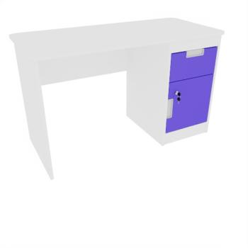 Schreibtisch Quadro mit Schublade und Tür, weiss - blau