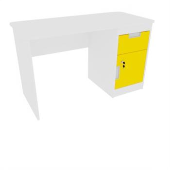 Schreibtisch Quadro mit Schublade und Tür, weiss - gelb