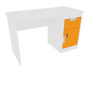 Schreibtisch Quadro mit Schublade und Tür, weiss - orange
