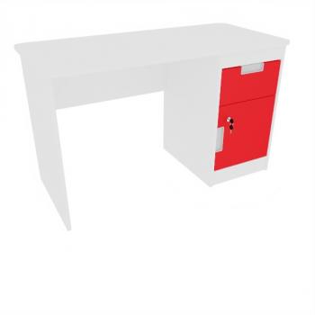 Schreibtisch Quadro mit Schublade und Tür, weiss - rot