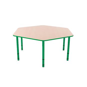 Tisch Bambino sechseckig mit grünen Kanten und Höhenverstellung H 40-58