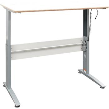 Elektrisch höhenverstellbarer Doppeltisch Emil, Tischhöhe 69-110 cm, Sperrholzplatte, abgerundete Ecken - alufarben - HPL weiss
