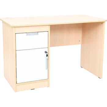 Schreibtisch Quadro mit Schublade und Tür links, Ahorn - weiss