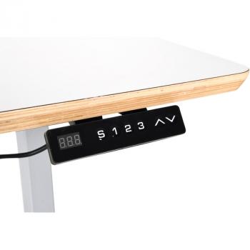 Elektrisch höhenverstellbarer Doppeltisch Hugo, Tischhöhe 70-117 cm, Sperrholzplatte, abgerundete Ecken - alufarben - HPL weiss
