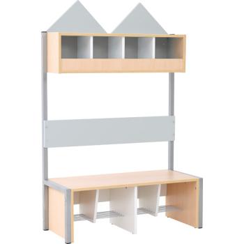 Garderobe Häuschen 4 mit Gestell, Fachbreite: 30 cm, Sitzhöhe: 34,5 cm, Ahorn, grau