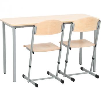 Doppeltisch Forte 6, Tischhöhe 76 cm, abgerundete Ecken - alufarben - Ahorn