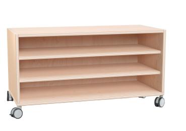 Echtholz Regal S mit 2 Böden, offen, auf Rollen