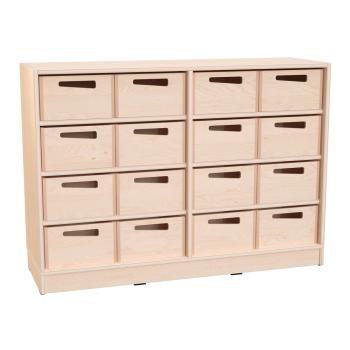 Echtholz Regal M, B 121 cm, 16 Holzkästen H16 (098515)