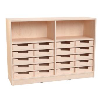 Echtholz Regal M, B 121 cm, 20 Holzkästen H7 (098516)