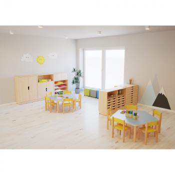 Echtholz Regal M, B 121 cm, 20 Holzkästen H7 (098516)