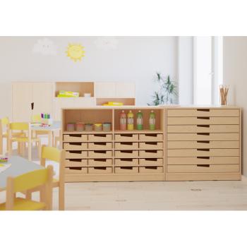 Echtholz Regal M, B 121 cm, 20 Holzkästen H7 (098516)