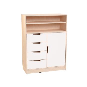Echtholz Kombischrank L, Schubladen + Tür rechts, auf Sockel (098526)