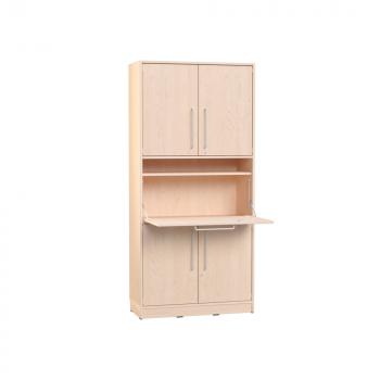 Echtholz Hochschrank H 192 cm, mit Sekretär (Fronten Birke, Bügelgriff, abschliessbar)