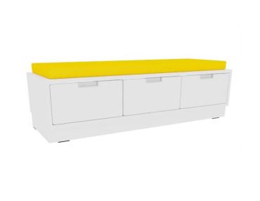 Quadro - Sitzbank mit Schubladen B 116, weiss - mit gelber Matte