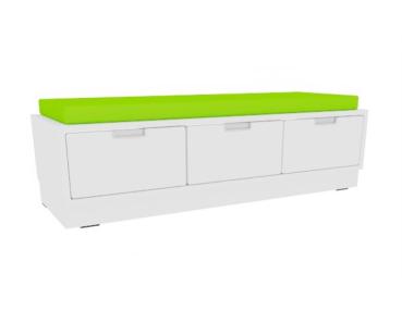Quadro - Sitzbank mit Schubladen B 116, weiss - mit grüner Matte