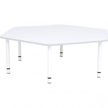 Tischplatte Quadro sechseckig, weiss, Kante grau