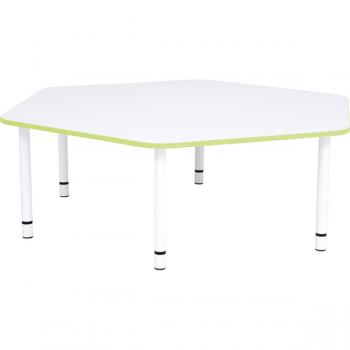 Tischplatte Quadro sechseckig, weiss, Kante grün