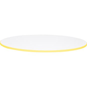 Tischplatte Quadro rund, weiss, Kante gelb