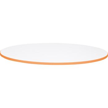 Tischplatte Quadro rund, weiss, Kante orange