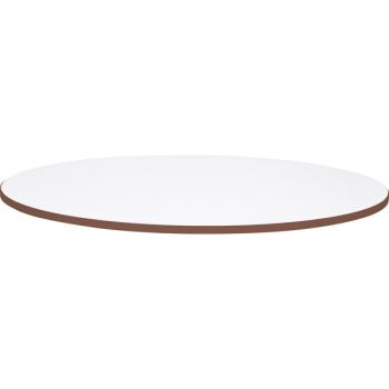 Tischplatte Quadro rund, weiss, Kante braun