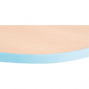 Tischplatte Quadro sechseckig, Ahorn, Kante hellblau