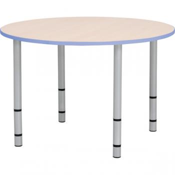 Tischplatte Quadro rund, Ahorn, Kante blau