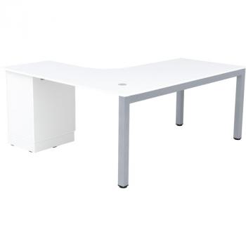 Grande L-Schreibtisch mit Metallbeinen, Sitzplatz links - weiss