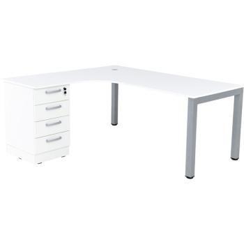 Grande L-Schreibtisch mit Metallbeinen, Sitzplatz rechts - weiss