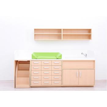 Wickelkommoden-Landschaft 1, T 75 cm, mit Badewanne, Wickelauflage hellgrün