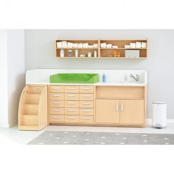 Wickelkommoden-Landschaft 1, T 75 cm, mit Waschbecken, Wickelauflage hellgrün