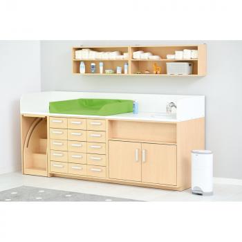 Wickelkommoden-Landschaft 1, T 75 cm, mit Waschbecken, Wickelauflage hellgrün