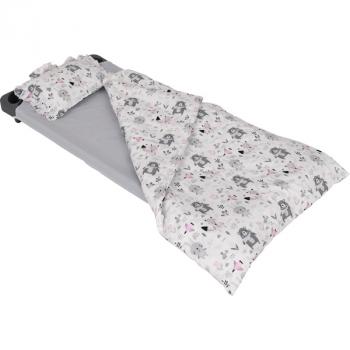 Kissen und Decke mit Bettwäsche, Tiere grau-rosa
