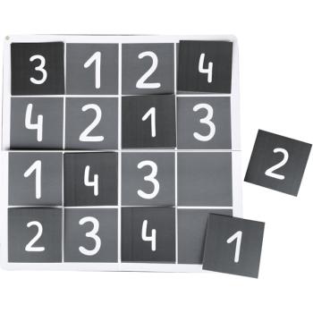 Zweiseitiges Sudoku 4 x 4 - Würfel und Zahlen